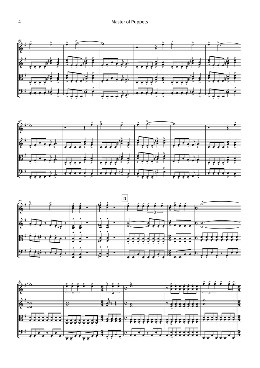 Master Of Puppets String Quartet scores gallery preview page 4