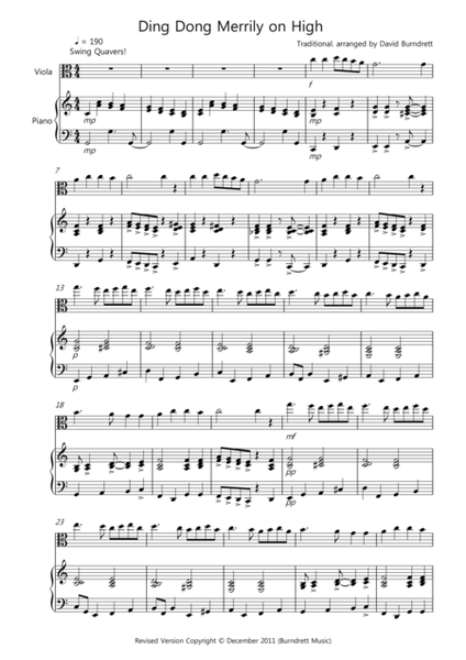 Ding Dong Merrilly on High (Jazzy Style!) for Viola and Piano image number null