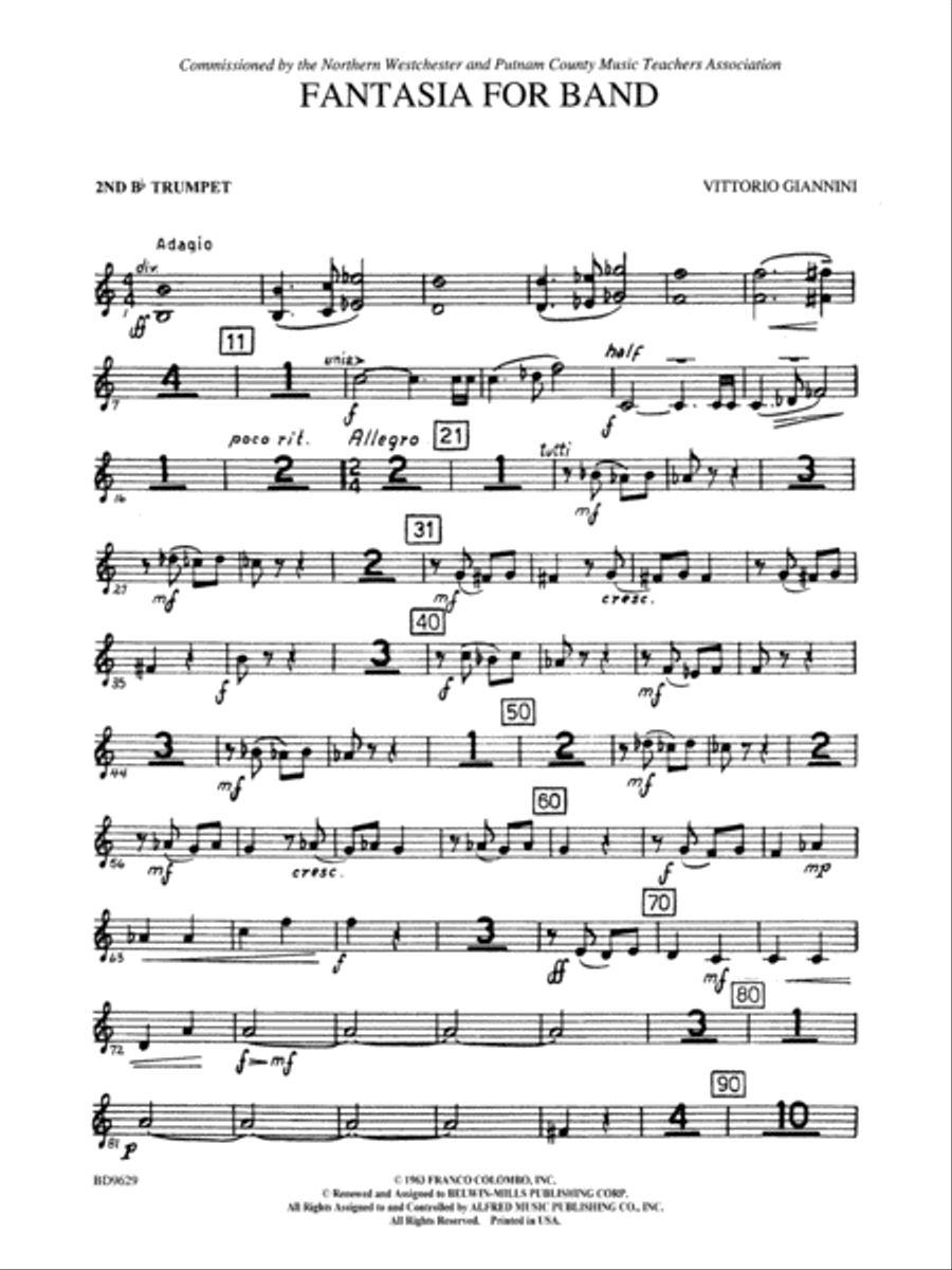 Fantasia for Band: 2nd B-flat Trumpet Concert Band scores gallery preview page 1