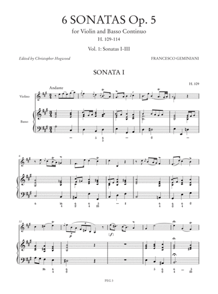 6 Sonatas Op. 5 (H. 109-114) for Violin and Basso Continuo - Vol. 1: Sonatas I-III