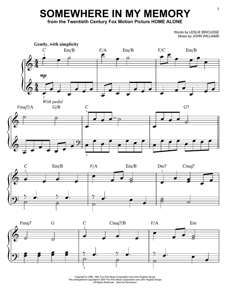 Somewhere In My Memory Easy Piano scores gallery preview page 1