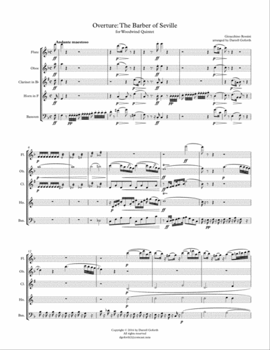 Rossini: The Barber of Seville, Overture arranged for Woodwind Quintet (in F major) Woodwind Quintet scores gallery preview page 2