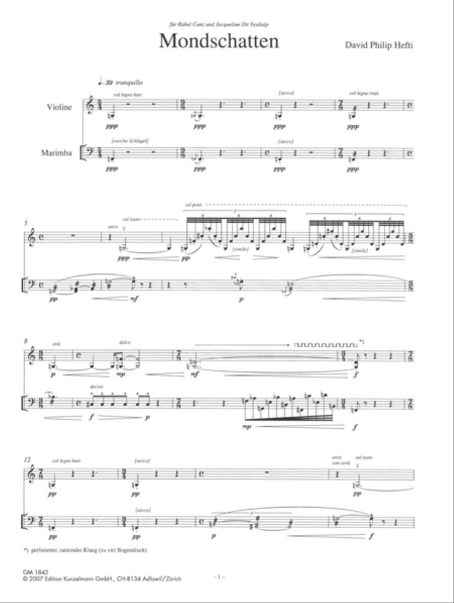 Mondschatten, for violin and marimba Small Ensemble scores gallery preview page 2