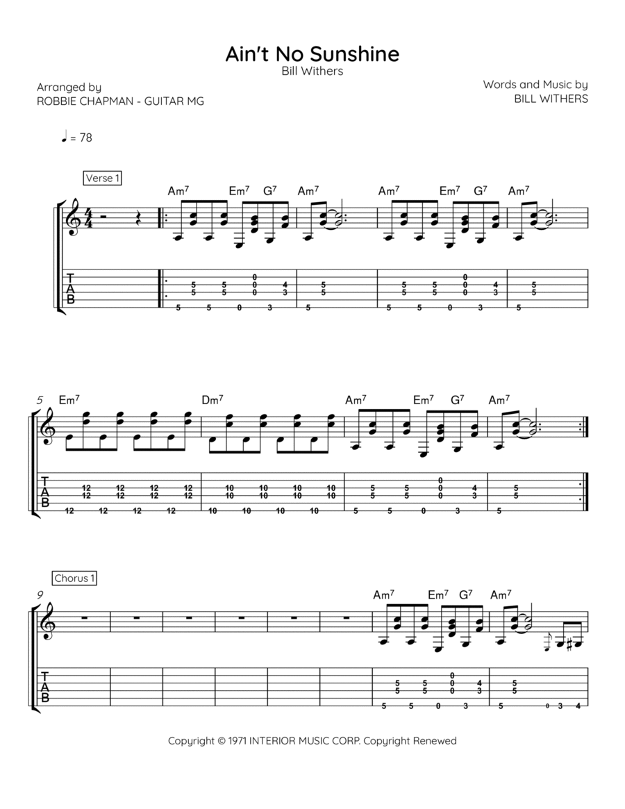 Ain't No Sunshine Electric Guitar scores gallery preview page 1