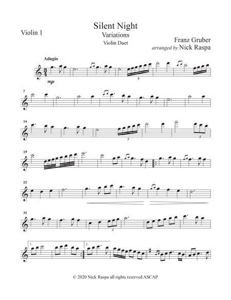 Silent Night - variations (Violin Duet) Violin 1 part image number null