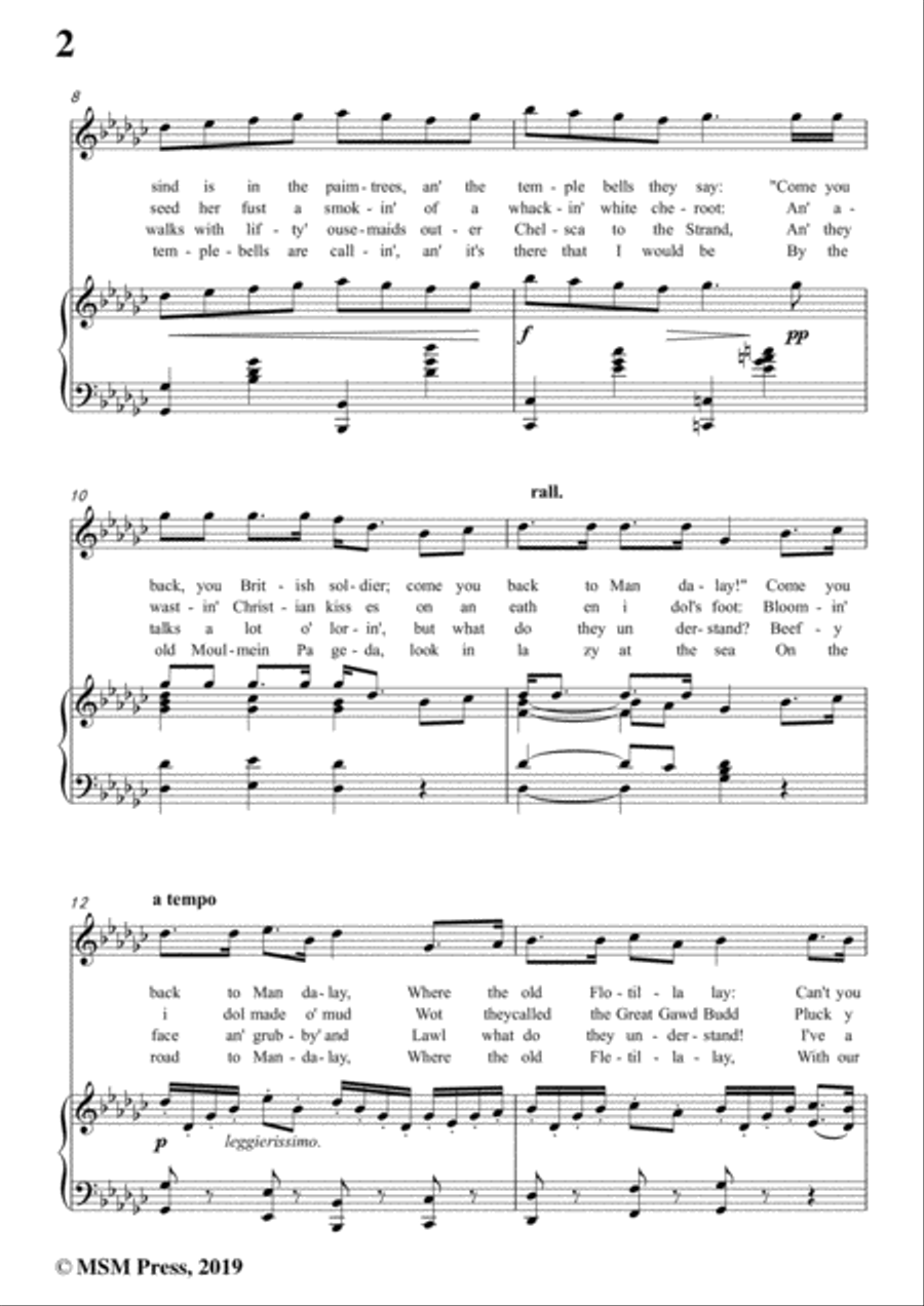 Henry Trevannion-On the Road to Mandalay,in G flat Major,for Voice&Piano Voice scores gallery preview page 4