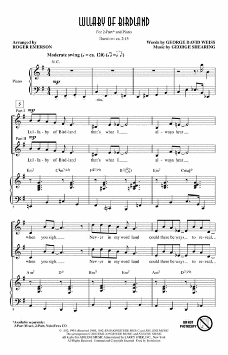 Lullaby Of Birdland Lullaby Of Birdland 2-Part scores gallery preview page 2