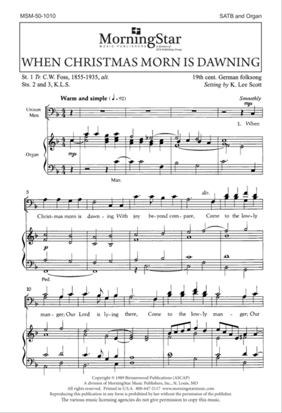 When Christmas Morn Is Dawning 4-Part scores gallery preview page 1