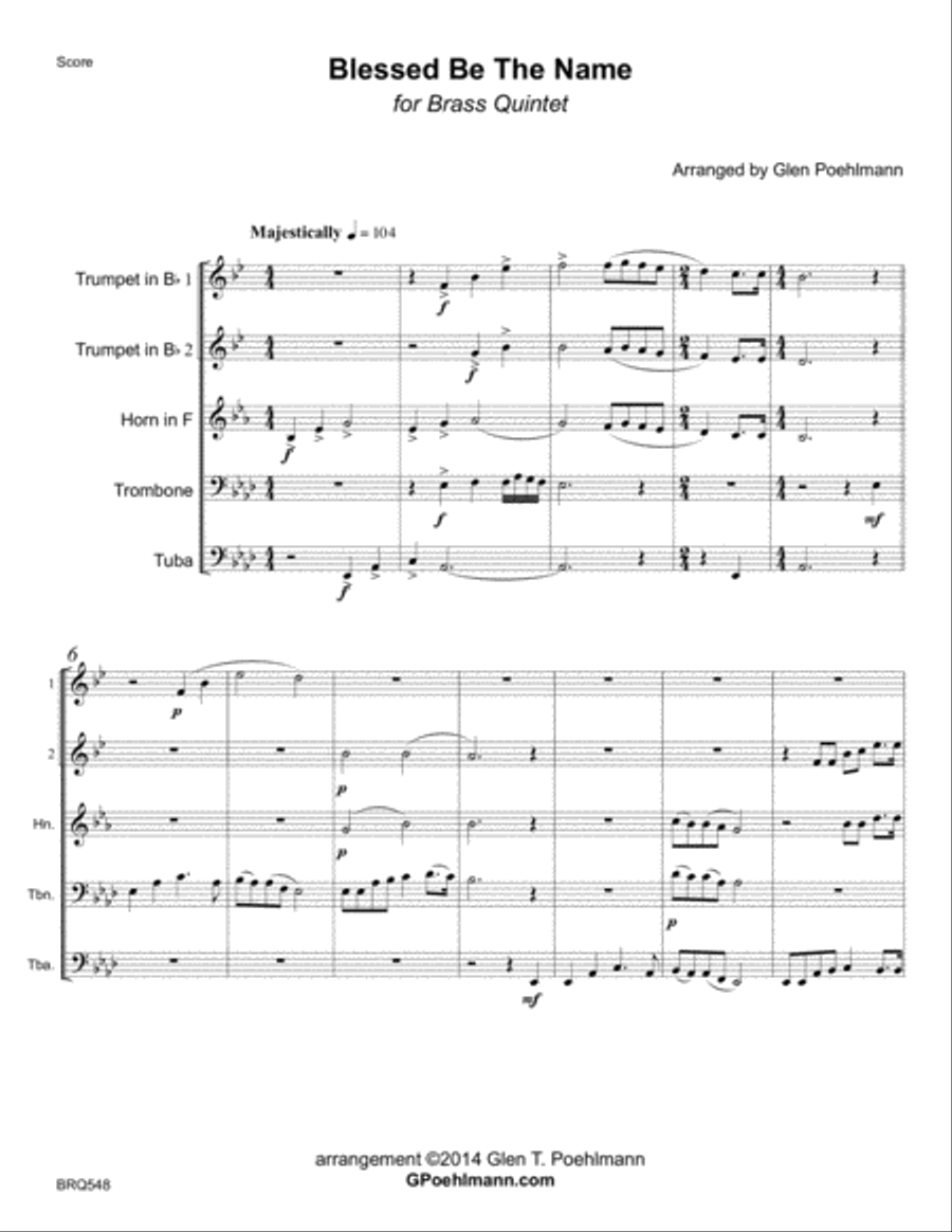BLESSED BE THE NAME for unaccompanied BRASS QUINTET Brass Quintet scores gallery preview page 1