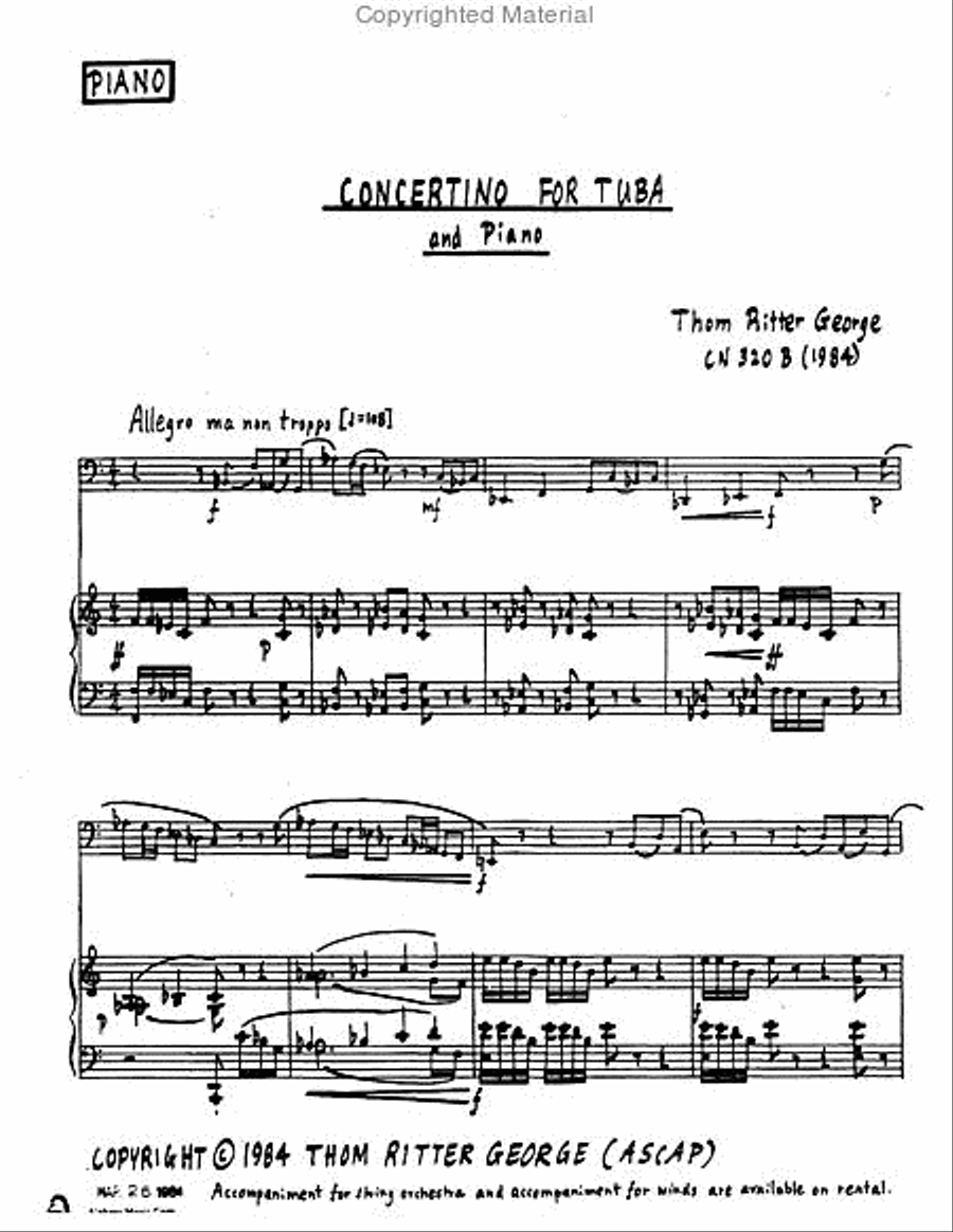 Concertino for Tuba and Piano Tuba scores gallery preview page 2