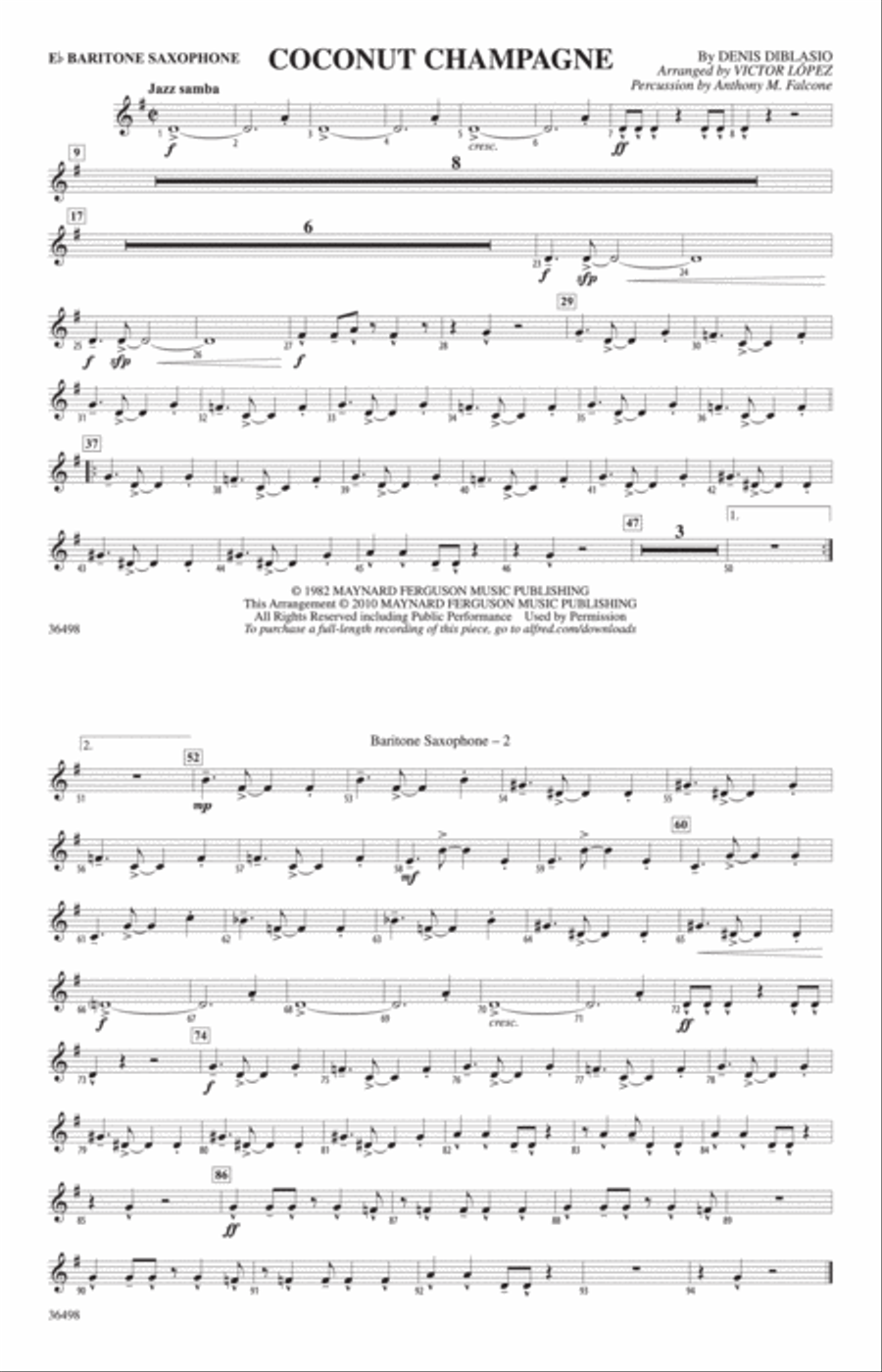 Coconut Champagne: E-flat Baritone Saxophone Marching Band scores gallery preview page 1