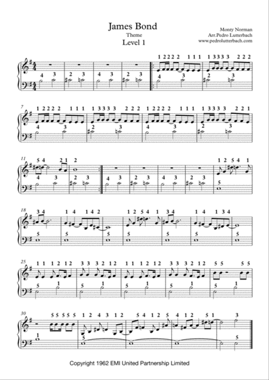 James Bond Theme Easy Piano scores gallery preview page 1