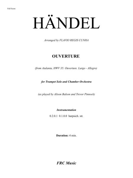 Händel: Atalanta, HWV 35: Ouverture. Largo - Allegro as played by Alison Balson and Trevor Pinnock. image number null