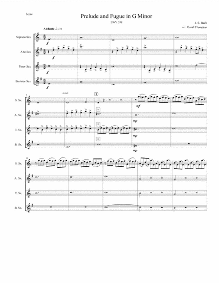 Prelude and Fugue in G Minor Woodwind Quartet scores gallery preview page 1
