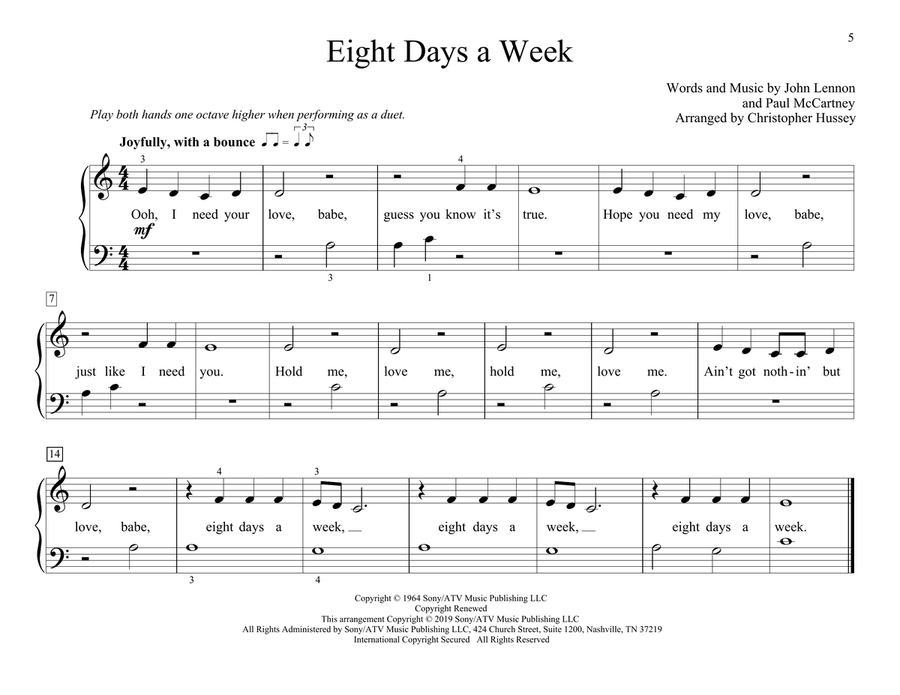 Eight Days A Week (arr. Christopher Hussey) Piano Duet scores gallery preview page 1