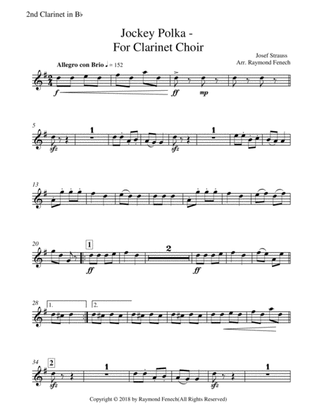 Jockey Polka (Josef Strauss) - for Clarinet Choir (E Flat Clarinet; 3 B Flat Clarinets; 2 Alto Clari image number null