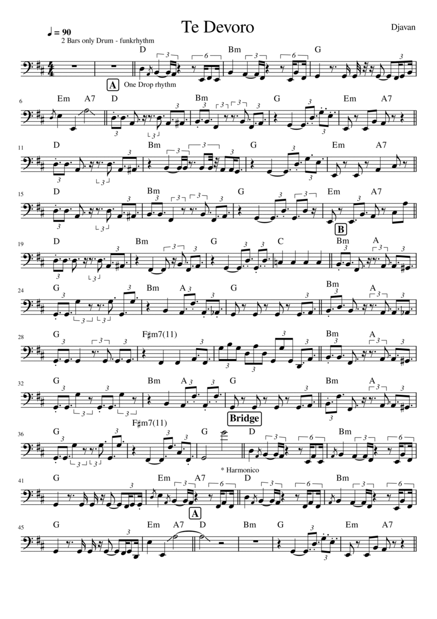 Te Devoro Te Devoro Bass Guitar scores gallery preview page 1