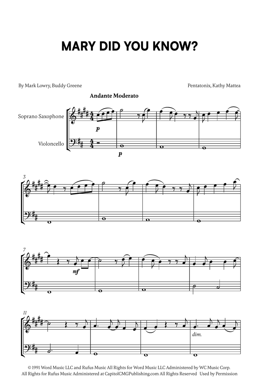 Mary, Did You Know? Mary, Did You Know? Soprano Saxophone scores gallery preview page 1