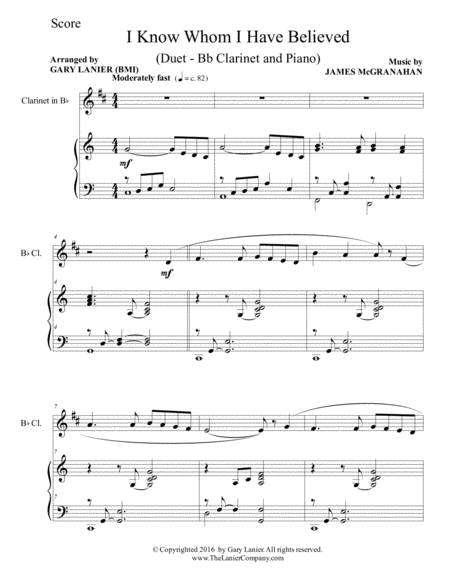 I KNOW WHOM I HAVE BELIEVED (Duet – Bb Clarinet & Piano with Score/Part) image number null