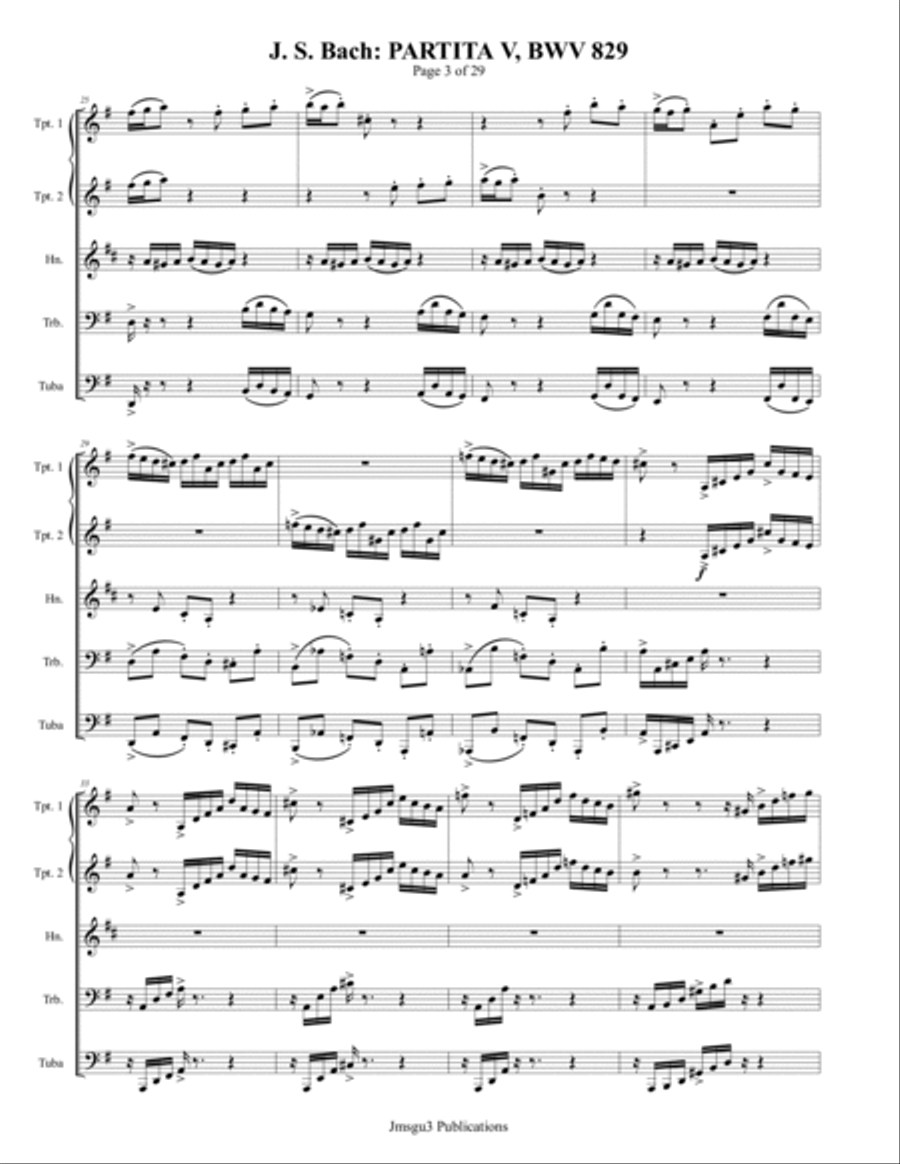BACH: Partita No. 5 BWV 829 for Brass Quintet Brass Quintet scores gallery preview page 3