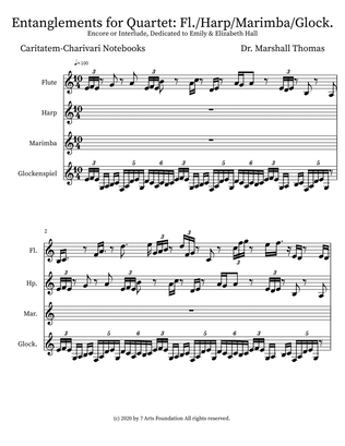 Entanglements for Quartet: Fl./Harp/Marimba/Glock.