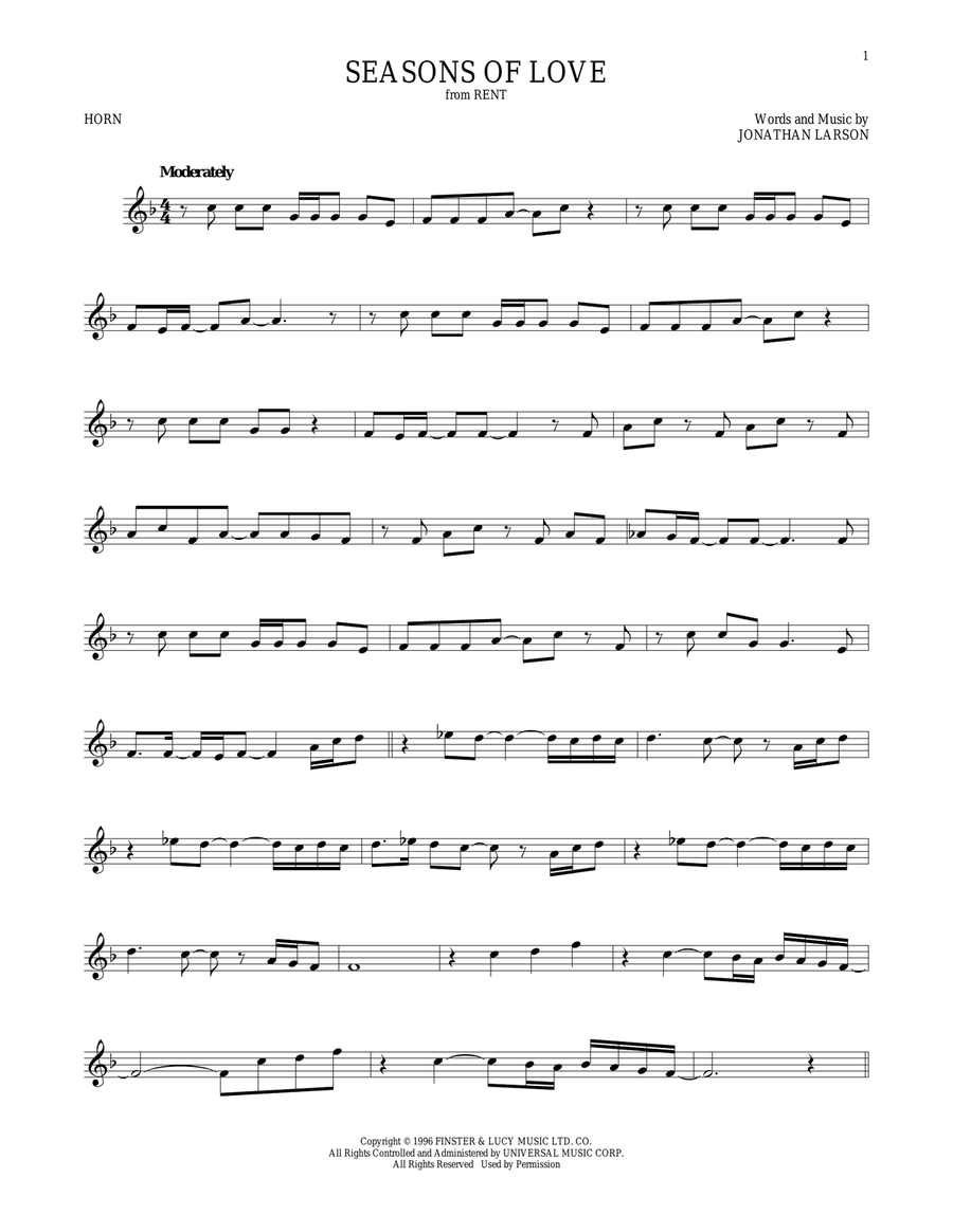 Seasons Of Love (from Rent) Horn Solo scores gallery preview page 1