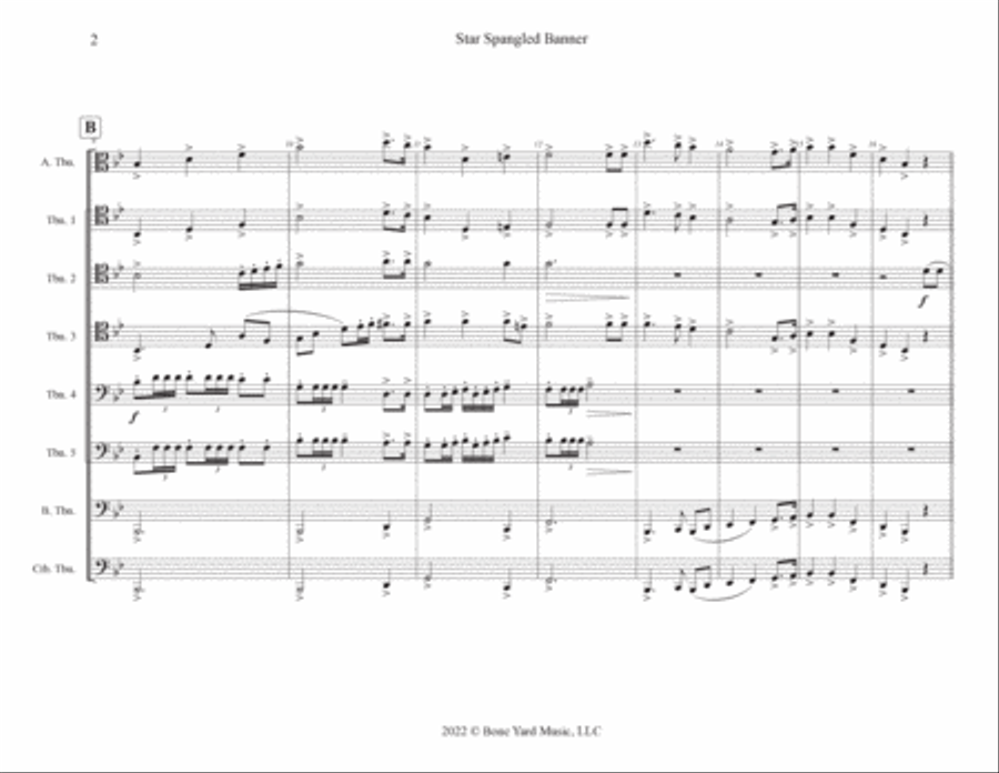 Star Spangled Banner for Trombone Choir Large Ensemble scores gallery preview page 2