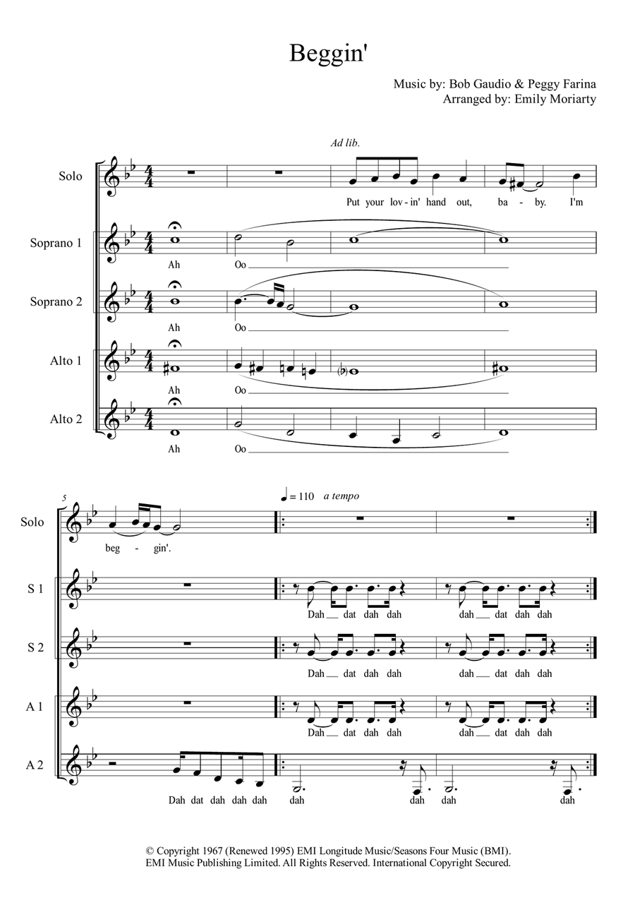 Beggin' A Cappella scores gallery preview page 1