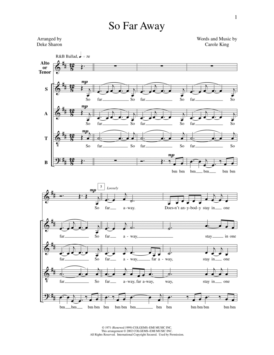 So Far Away 4-Part scores gallery preview page 1