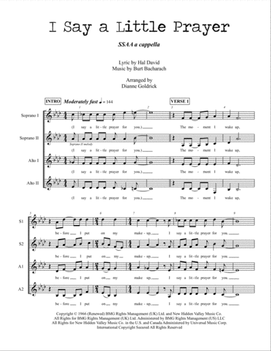 I Say A Little Prayer SSAA scores gallery preview page 1
