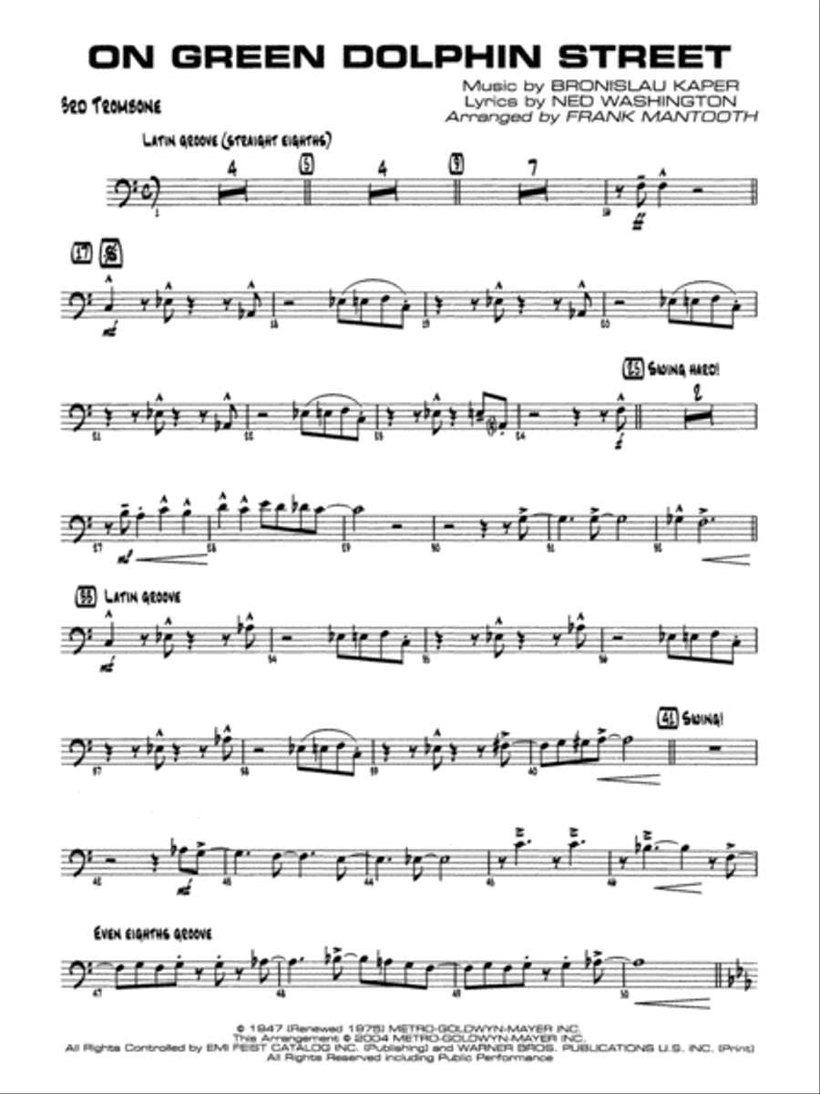 On Green Dolphin Street: 3rd Trombone Jazz Ensemble scores gallery preview page 1