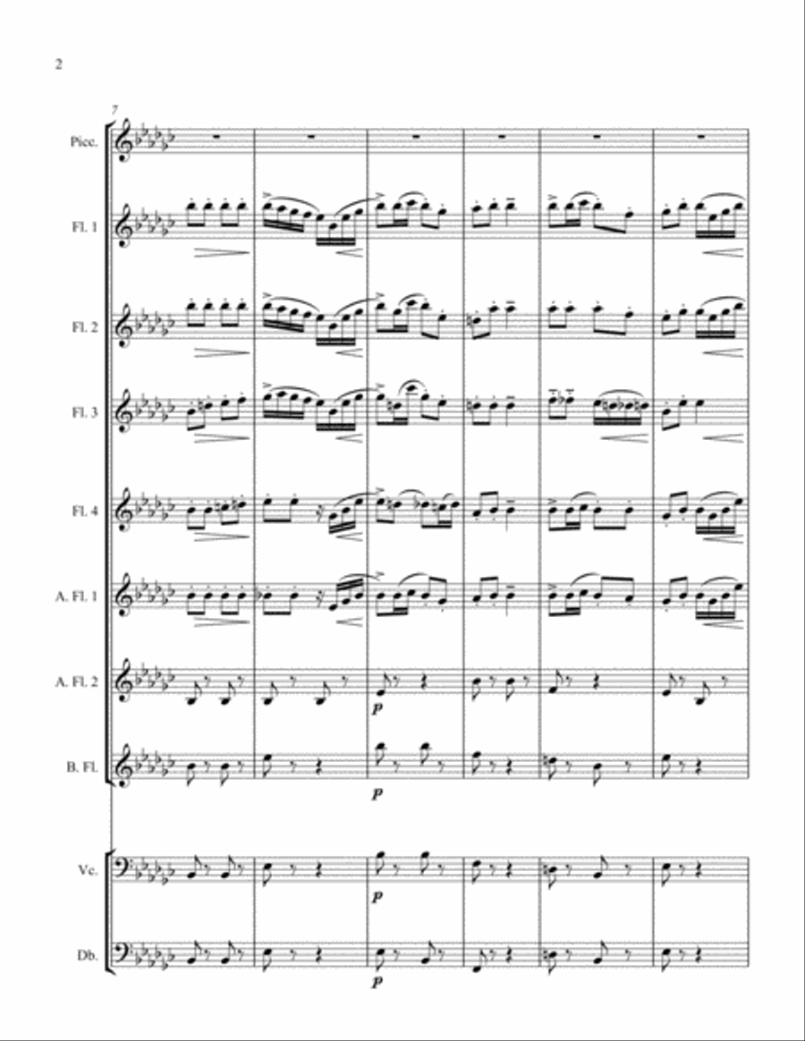 Italian Polka by Sergei Rachmaninoff arranged for flute choir - Pic, 4 C flutes, 2 alto lutes, bass Flute Choir scores gallery preview page 3