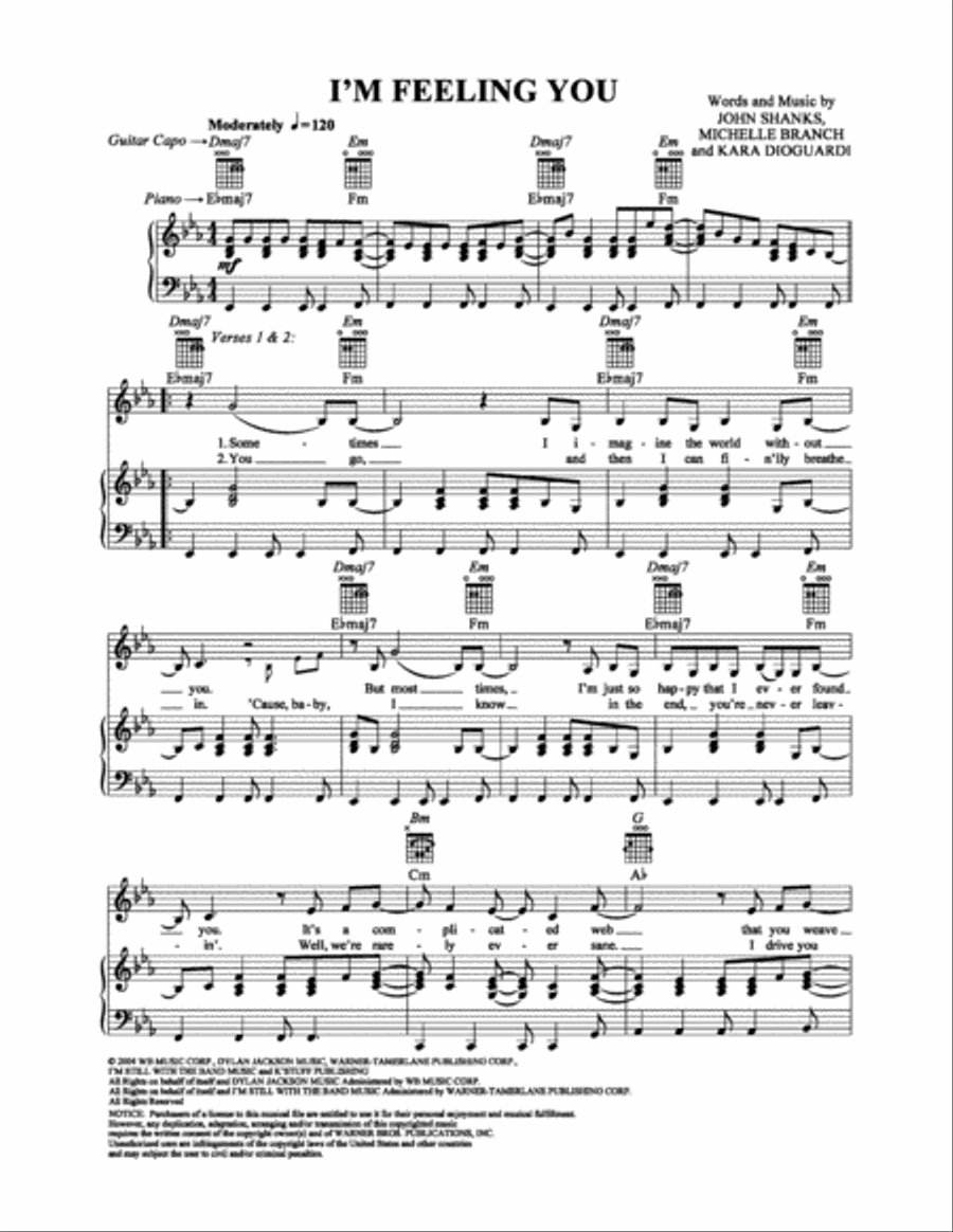 I'm Feeling You Piano, Vocal, Guitar scores gallery preview page 1