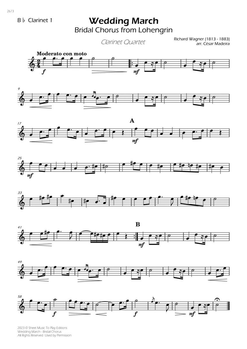 Wedding March (Bridal Chorus) - Clarinet Quartet (Individual Parts) image number null