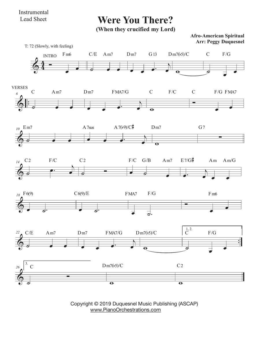 Were You There? (When They Crucified My Lord) Inst. Key - C Piano, Vocal scores gallery preview page 1