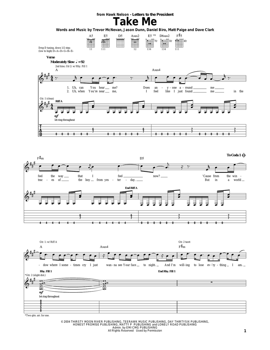 Take Me Take Me Acoustic Guitar scores gallery preview page 1
