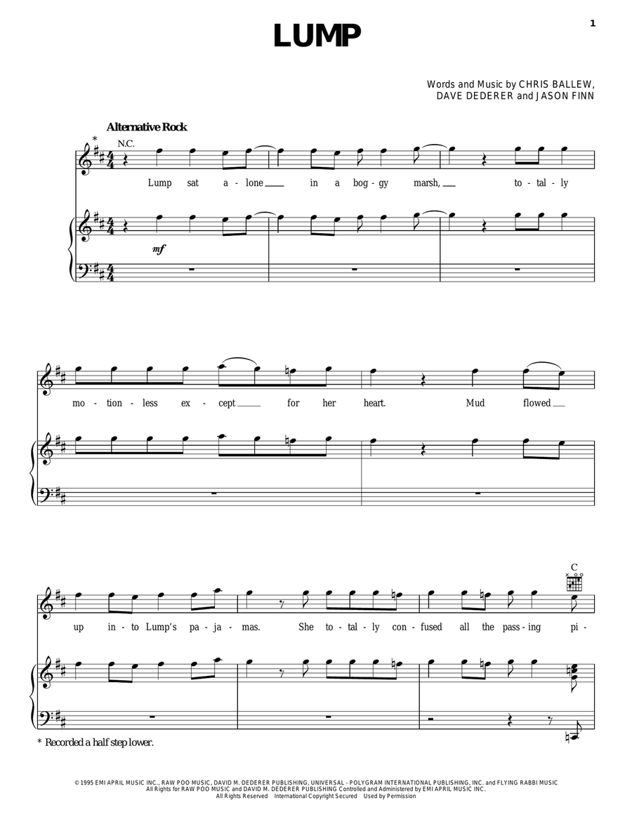 Lump Piano, Vocal, Guitar scores gallery preview page 1
