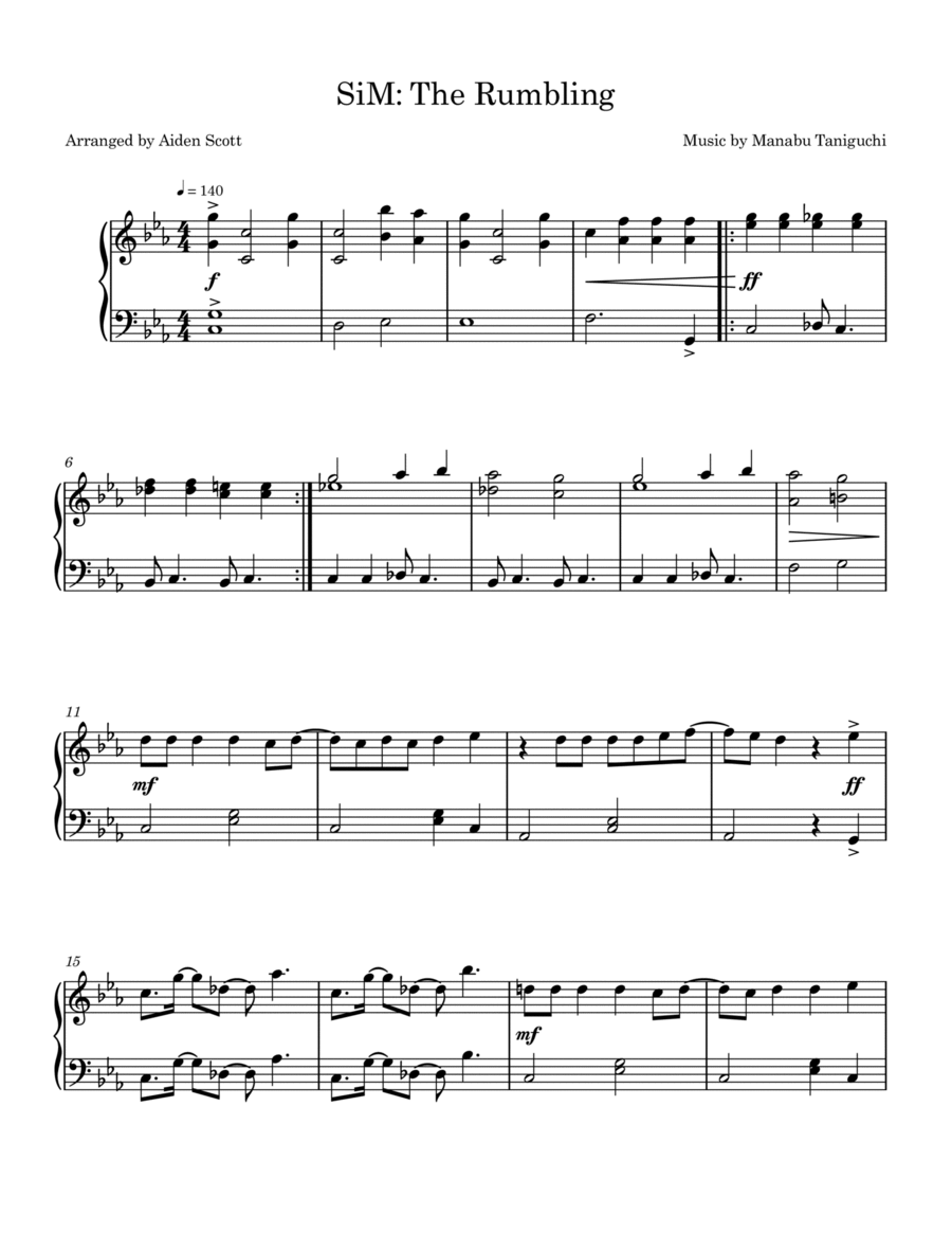 The Rumbling Easy Piano scores gallery preview page 1