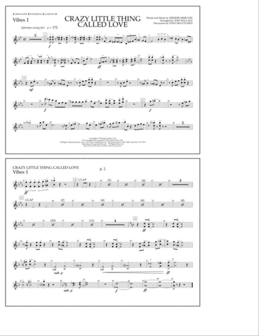 Crazy Little Thing Called Love - Vibes 1 Marching Band scores gallery preview page 1