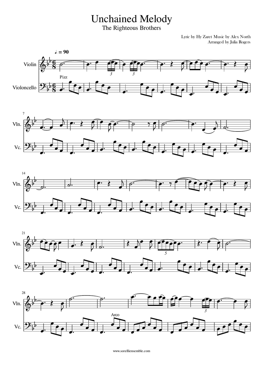 Unchained Melody String Duet scores gallery preview page 1
