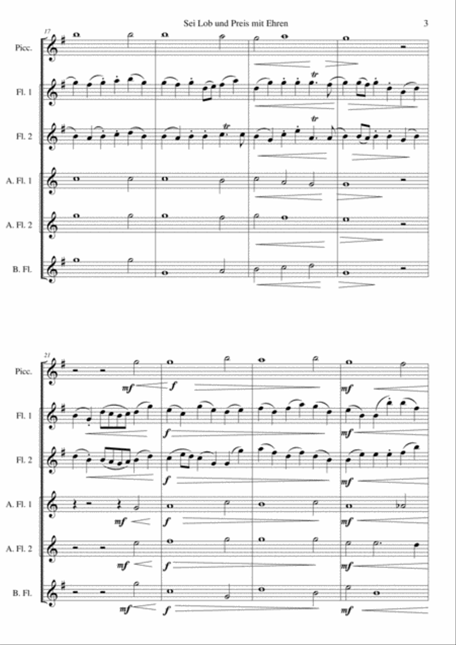 Sei Lob und Preis mit Ehren for flute sextet or flute choir Flute Choir scores gallery preview page 3