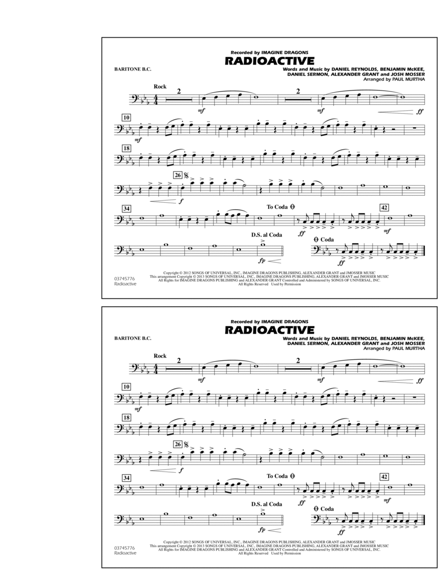 Radioactive - Baritone B.C. Marching Band scores gallery preview page 1