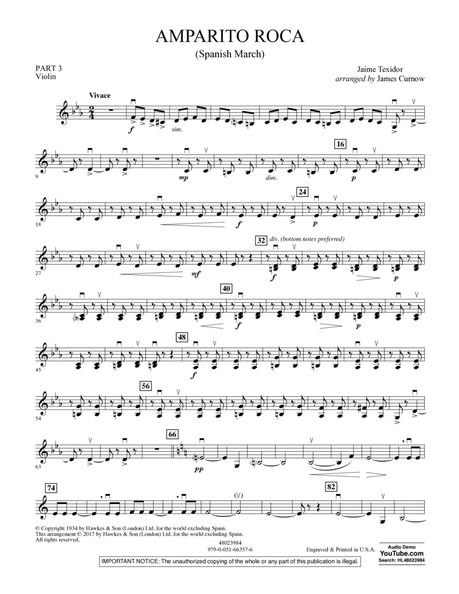 Amparito Roca (Spanish March) - Pt.3 - Violin Concert Band scores gallery preview page 1