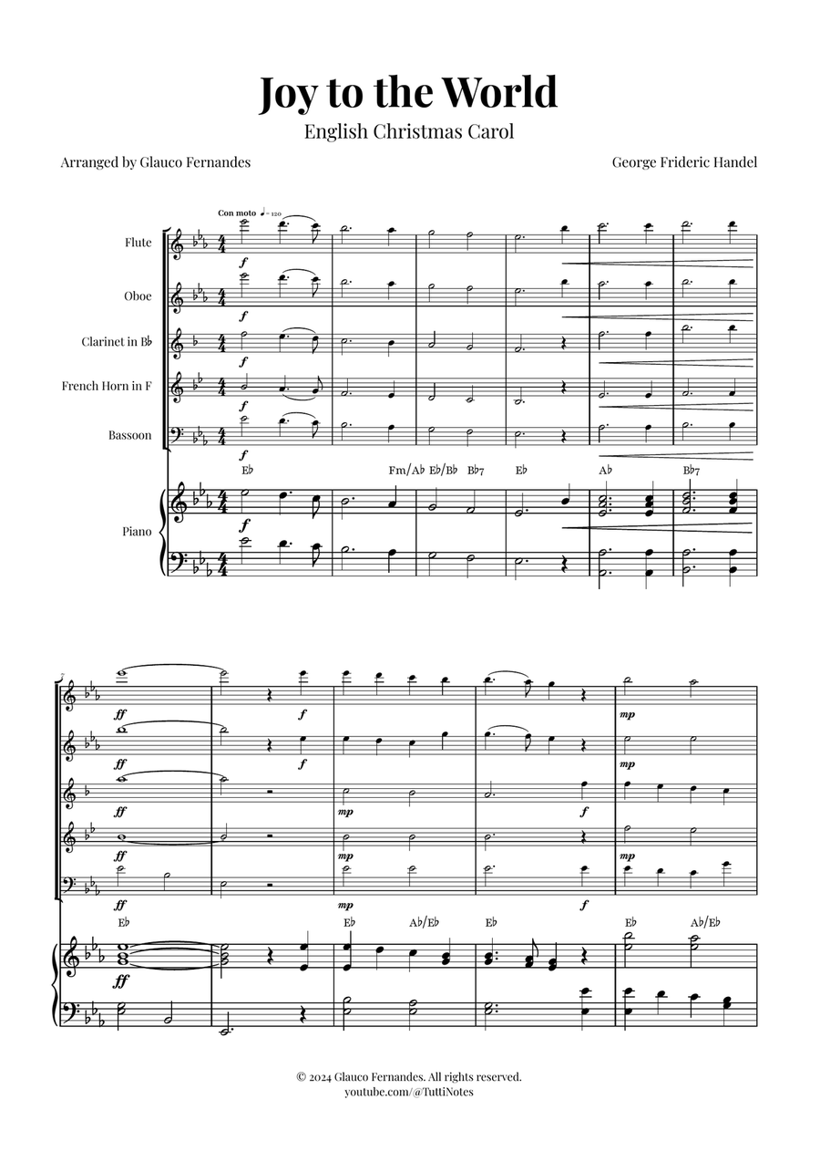 Joy to the World | STUNNING Arrangement Woodwind Quintet scores gallery preview page 1
