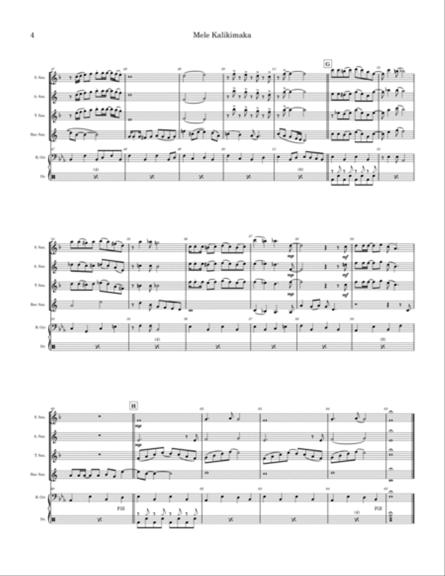 Mele Kalikimaka Saxophone Quartet scores gallery preview page 4