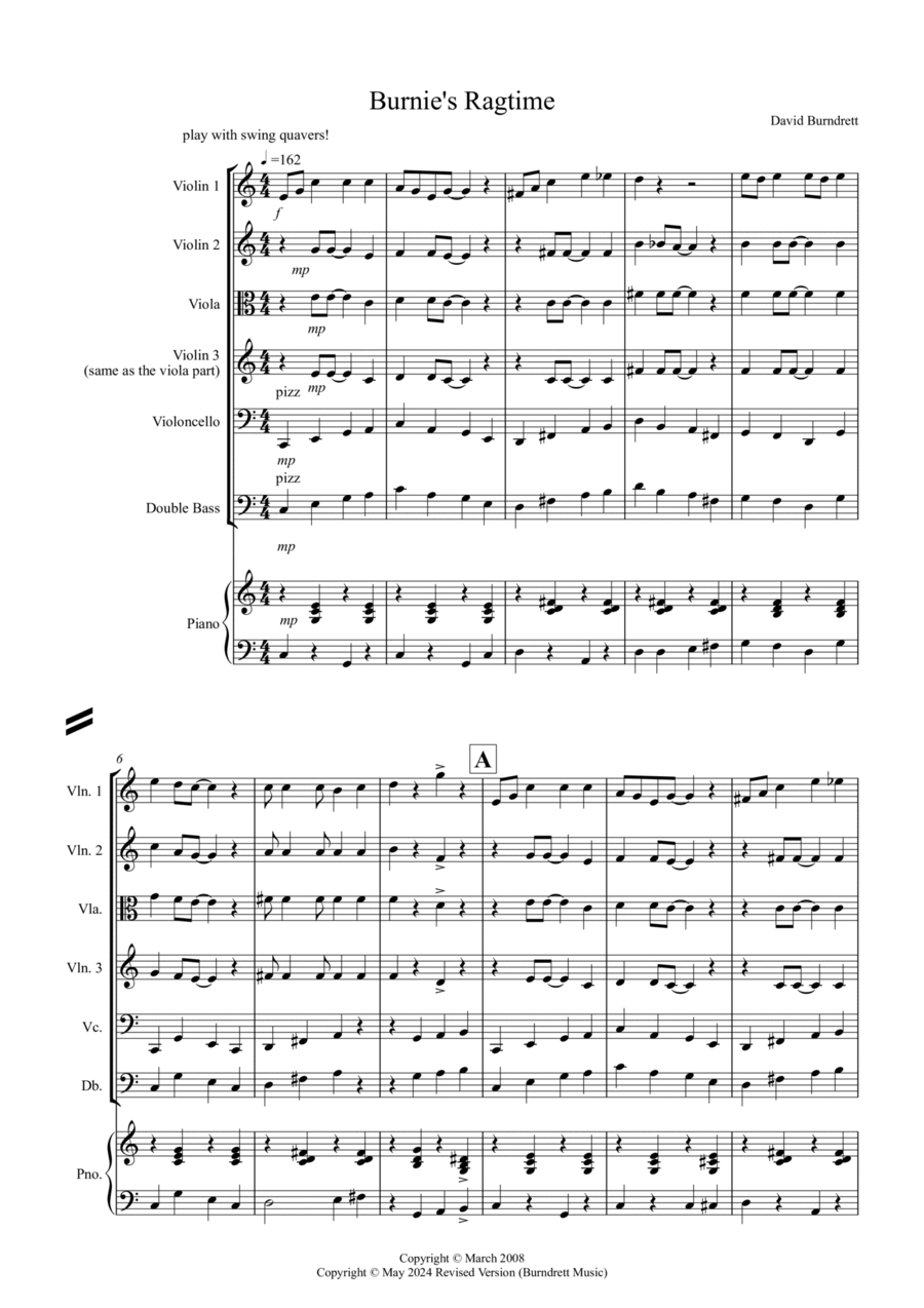Burnie's Ragtime for String Orchestra String Orchestra scores gallery preview page 1