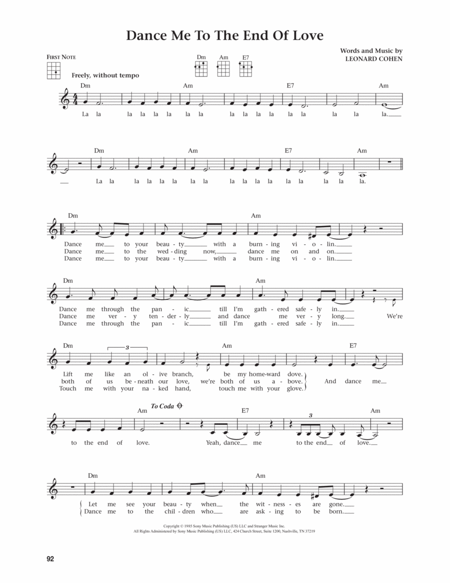 Dance Me To The End Of Love (from The Daily Ukulele) (arr. Jim Beloff) Ukulele scores gallery preview page 1