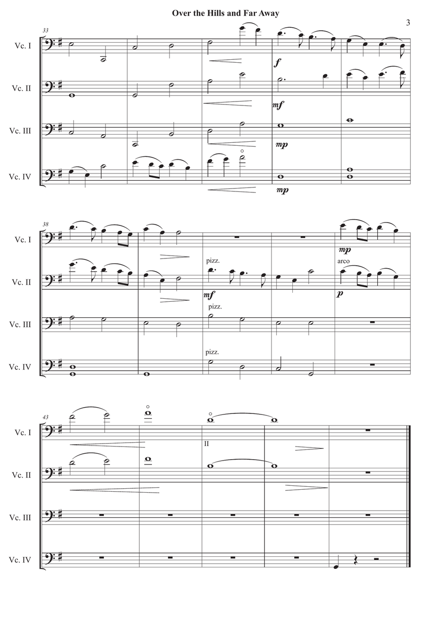 Over the Hills and Far Away for Cello Quartet - Score and cello parts