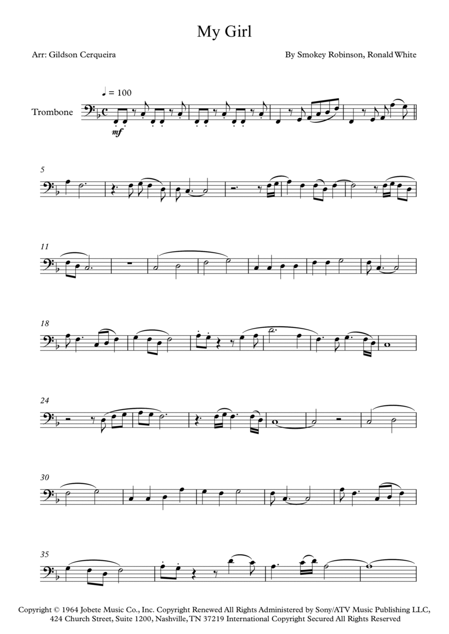 My Girl Trombone Solo scores gallery preview page 1