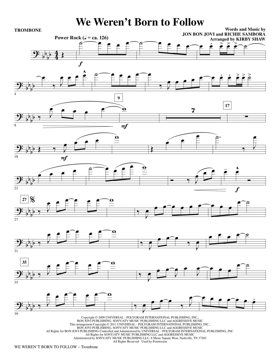 We Weren't Born To Follow - Trombone Choir scores gallery preview page 1